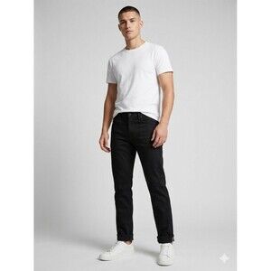 UNIQLO Stretch Selvedge Slim Straight Jeans Black Mens 36x32 Solid Dark Denim